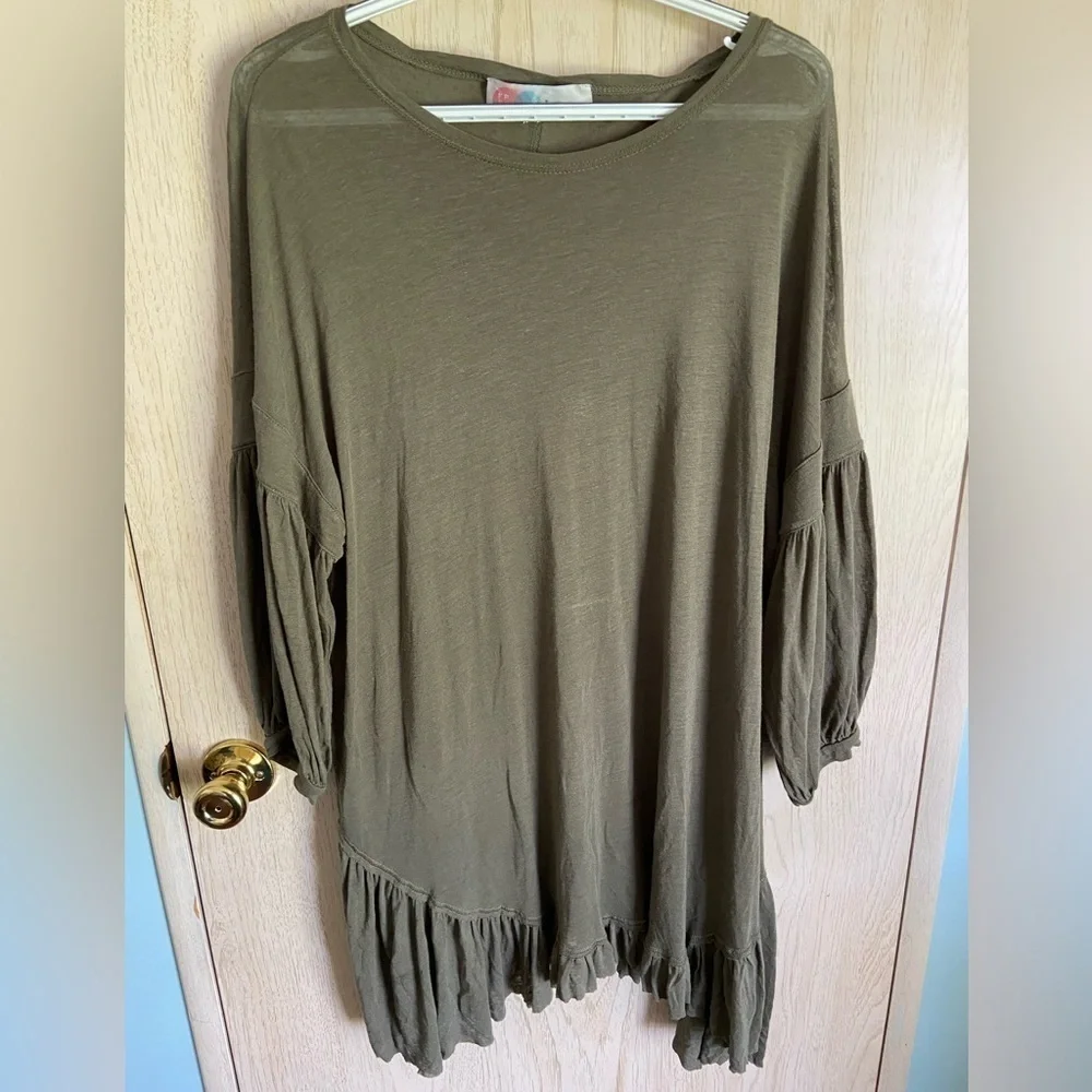 Free People Beach ‘Riverside’ Linen Tunic Sz Small Oversized Olive Green